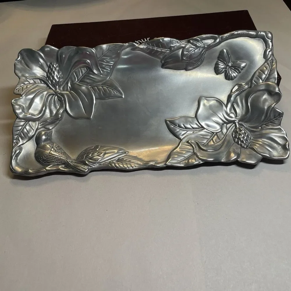 VTG 2000 Arthur‎ Court Tray W/Magnolia, Bird & Butterfly  Silver With Box 11 X6